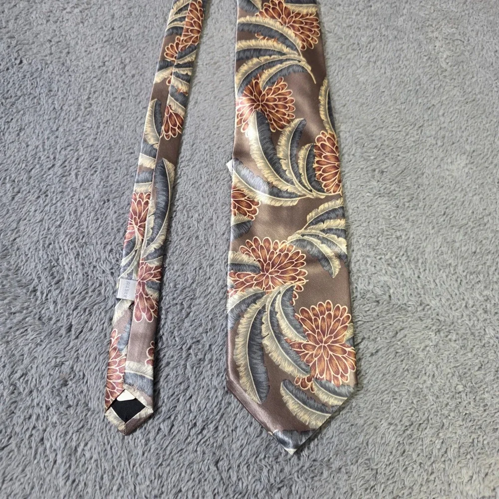 Aquascutum Mens OS Necktie Brown‎ Gold Botanical Silk Hand Finished London Tie